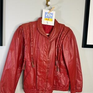 Red Orange Women's Leather Jacket 1980s Tassels